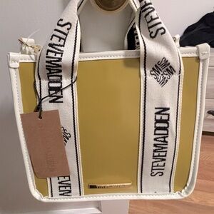 Steve Madden Yellow and White Tote Bag